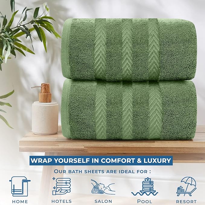 DAN RIVER 2 Pack Luxury Bath Sheets 35x70, 600 GSM, Soft & Quick Dry 100% Ring Spun Cotton Towels Ideal for Hotels, Spas, Gyms & Salons Extra Large, Sage Green