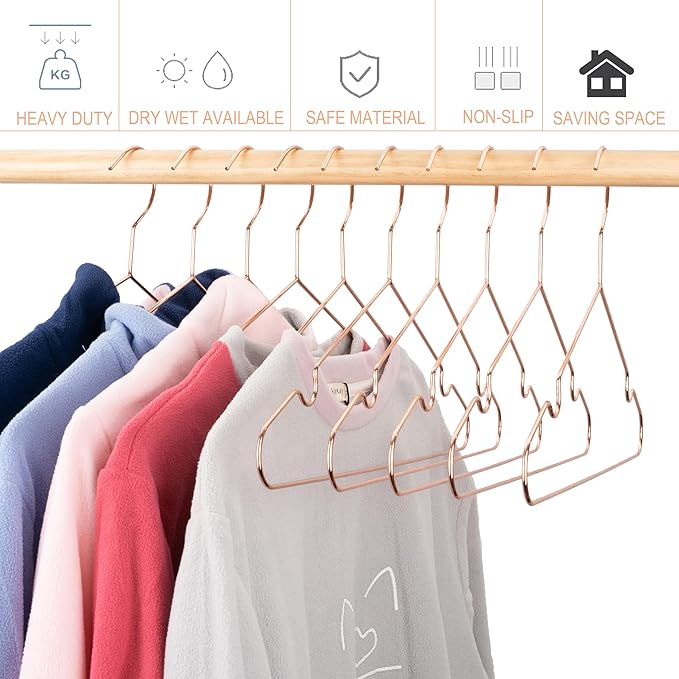 16.5" Rose Gold Copper Clothes Hangers - 30 Pack,Heavy Duty Strong Metal Hanger for Storage Display Sling Organization of Coat Shirts Dresses Jacket Elegant Standard Suit Accessory
