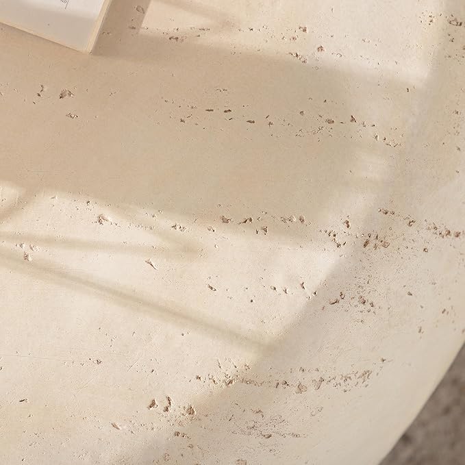 35.43" MgO Round Centre Coffee Table Vintage Faux Stone Sofa Pre-Modern Coffee Tables for Living Room Office Apartment,Beige