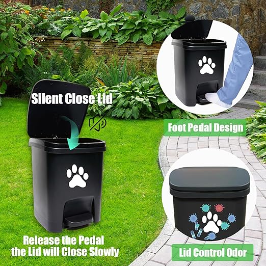 Dog Poop Trash Can Outside, Dog Waste Trash Can with Lid Odor Control for Outdoors - 10L Black, with 100PCS Waste Bags