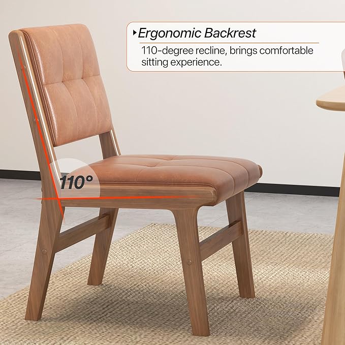 KCC Modern PU Leather Dining Chairs Set of 6, Upholstered Kitchen Chairs with Solid Wood Legs and Comfortable Seat for Dining Room/Lounge/Bedroom(Brown)