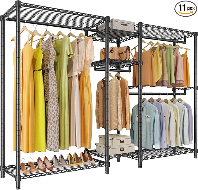 VIPEK Classic V6 Plus Wire Garment Rack Heavy Duty Clothing Rack for Hanging Clothes, Metal Freestanding Closet Wardrobe Rack Portable Clothes Rack, 84.7" L x 15.8" W x 76.4" H, Load 1120lbs, Black