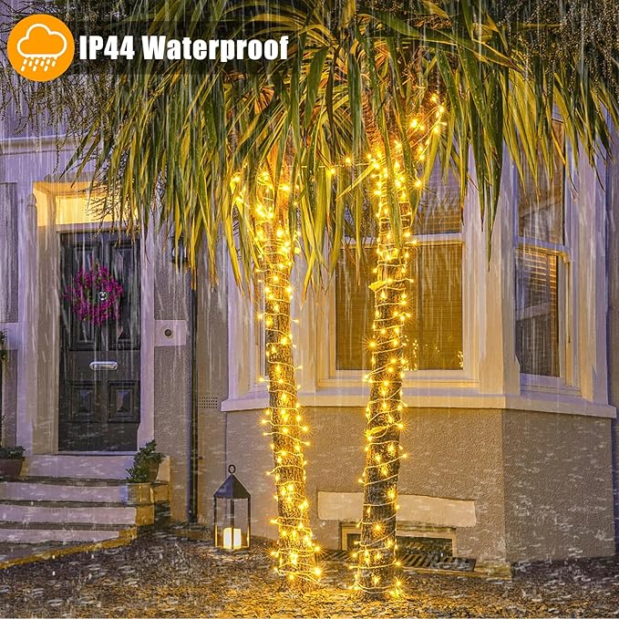 300 LED Christmas Lights Outdoor Indoor 100ft Connectable Warm White Christmas Lights 8 Modes Clear Wire Waterproof, Plug in Twinkle Fairy String Light for Bedroom Wedding Party Xmars Tree Decorations