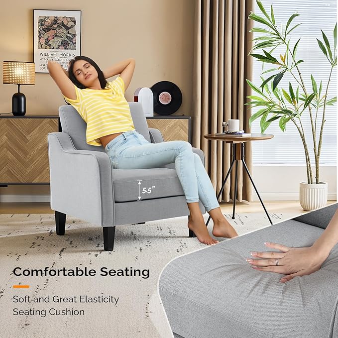 VINGLI Accent Chairs for Living Room, Line Comfy Upholstered Sofa Chair Mid Century Modern Armchair for Bedroom, Home Office, Small Spaces, Apartment