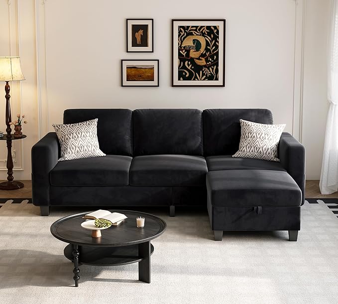 Youmumeub 79''Sectional Couch Couches for Living Room - L-Shaped 4-Seater Deep Sectional Sofa,Removable Covers,Suitable for The Living Room, Apartment or Office-Black