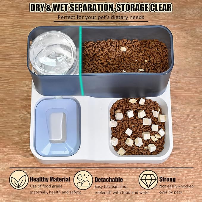 Kathson All-in-One Automatic Cat Feeder and Water Dispenser Set, Blue, Plastic, Multiple Pets