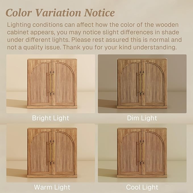 BELLEZE Set of 3 Modular Sideboard with Double-Arc Wood Doors, Small Arched Buffet Cabinet with Storage and Adjustable Shelves, Classic Modern Credenza for Dining Room, Living Room or Entryway(Camel)