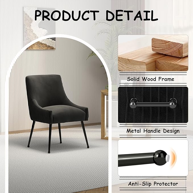 Velvet Dining Chairs Set of 8,Black Upholstered Living Room Chairs with Black Metal Legs, Modern Tufted Accent Chairs for Living Room, Study Room, Kitchen