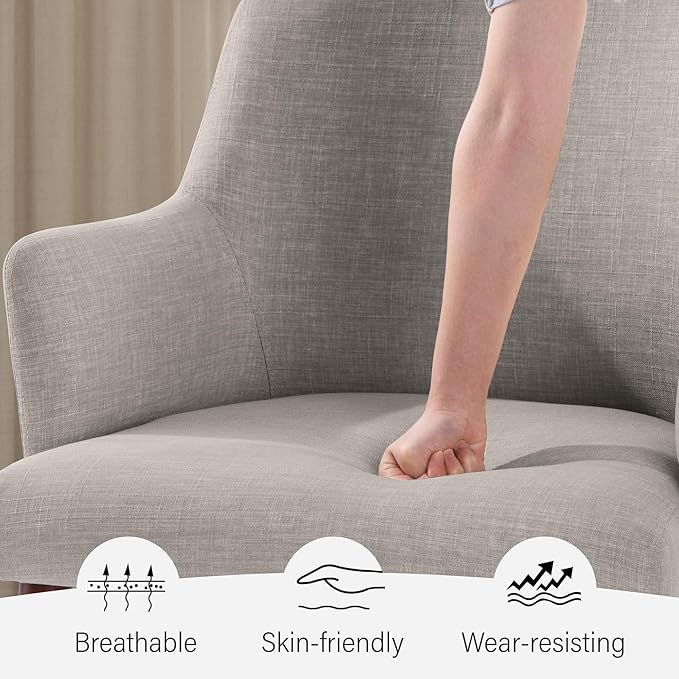 Upholstered Dining Chairs Set of 2, Modern Kitchen Chairs with Back and Curved Armrest, Fabric Side Dining Room Chairs with Wood Legs for Kitchen Dining Room Restaurant, Grey