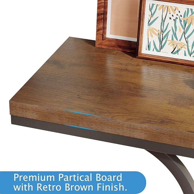 GiftGo Narrow Console Table for Entryway Industrial Sofa Table Behind Couch Ellipse Frame Rustic Wooden Accent Tables with Storage Shelves for Living Room, Hallway, Foyer (Brown)