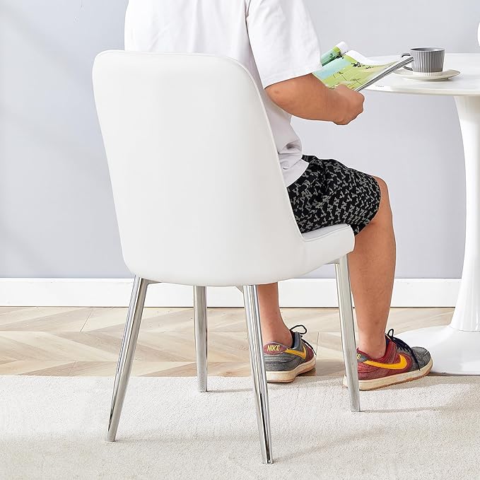 Dining Chairs Set of 2, Equipped with PU Leather Backrest Cushions and Silvery Legs, Suitable for Restaurants, Kitchens, and Dining Room Chairs