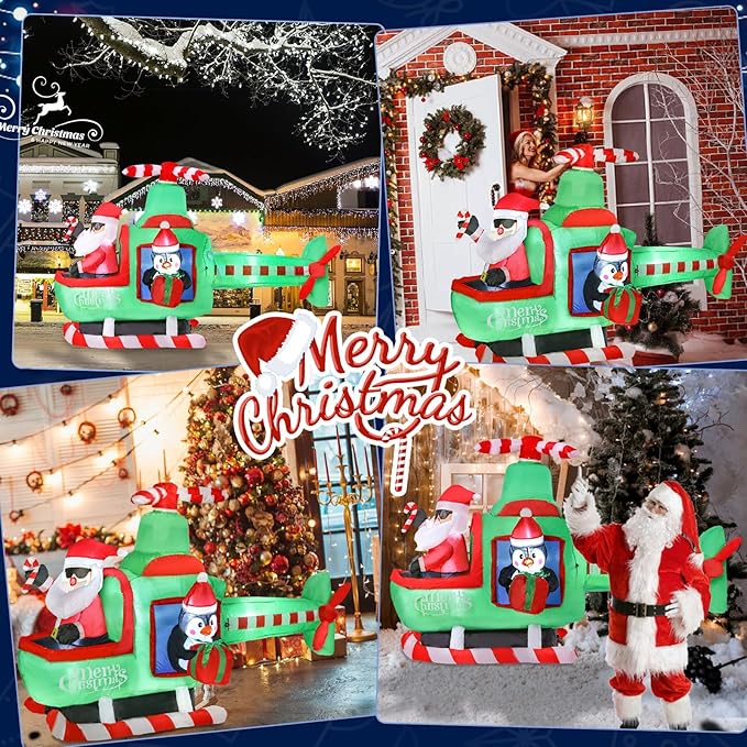 Bshine Christmas Inflatable Outdoor Decorations, 6.4FT Santa Claus Flying Airplane Sign, Blower Up with LED Lighted Holiday Christmas Yard Decorations for Outdoor Indoor Home Garden Lawn Decor