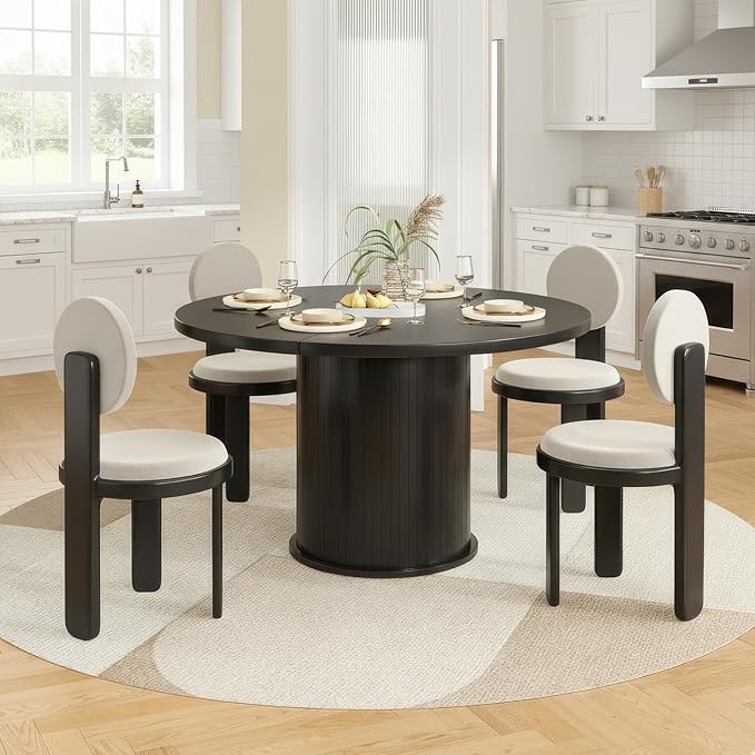 Farini 43" Round Dining Table for 4-6,Modern Kitchen Room Table with Wood Top & Sturdy Metal Base,Black