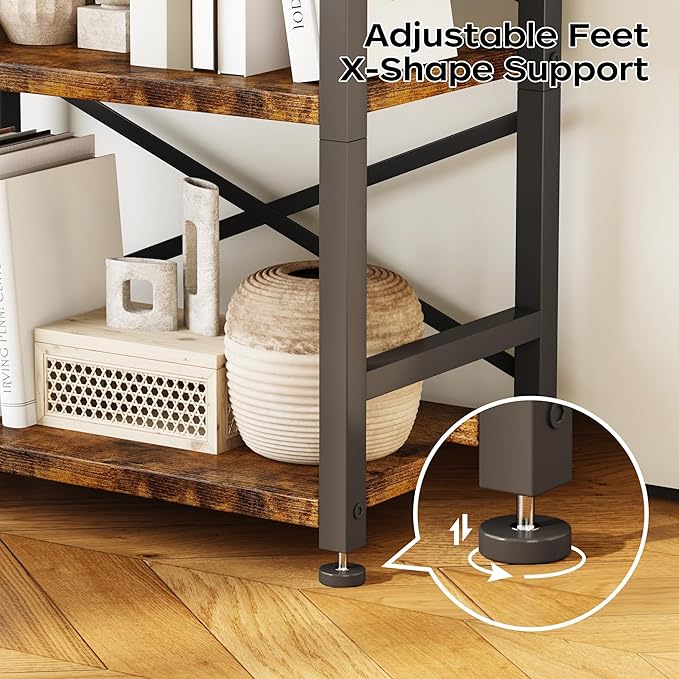 Organization and Storage, 5 Tier Bookshelf, Tall Bookcase with Shelves, Wood and Metal Book Shelf Storage Organizer, Industrial Display Standing Shelf Unit for Bedroom, Living Room, Rustic Brown