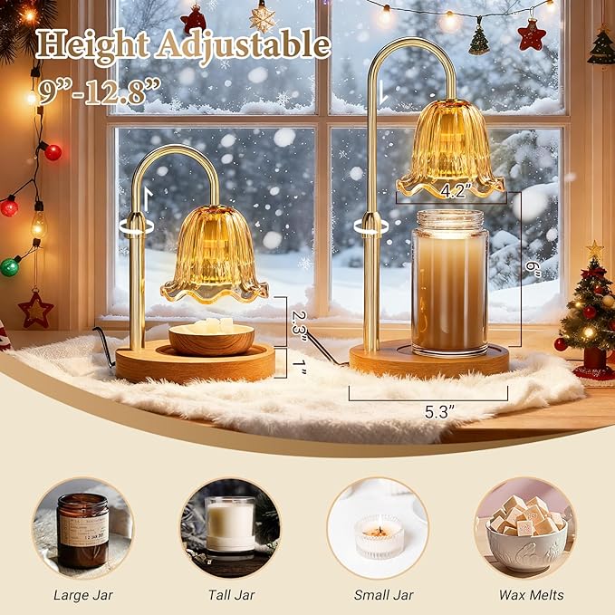 WarmEmbrace Candle Warmer Lamp with Timer Dimmable Light & Adjustable Height, Birthday Gifts for Women Mom Girl,House Warming Gift New Home Decor,Wax Melting Warmer for Jar Candles with 2 Bulbs/Gold
