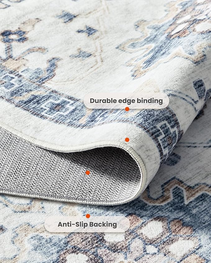 AMADA HOMEFURNISHING 8x10 Washable Area Rug, Low-Profile Large Area Rug with Non-Slip Backing & Durable Edge Binding, Vintage Large Rugs for Living Room, Bedroom, Dinning Room