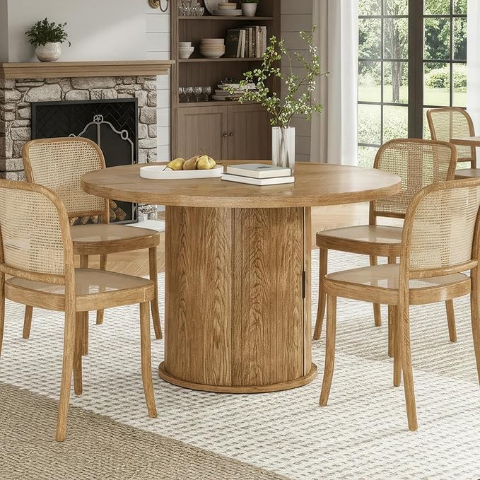 Farini 43" Round Dining Table for 4-6 with Storage Space,Modern Kitchen Room Table with Wood Top & Sturdy Metal Base,Walnut