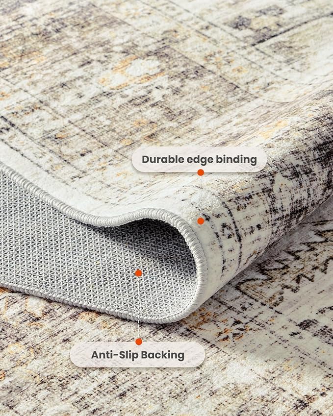 AMADA HOMEFURNISHING 5x7 Washable Area Rug, Low-Profile Living Room Rug with Non-Slip Backing & Durable Edge Binding, Large Area Rug, Vintage Rugs for Living Room, Bedroom, Dinning Room