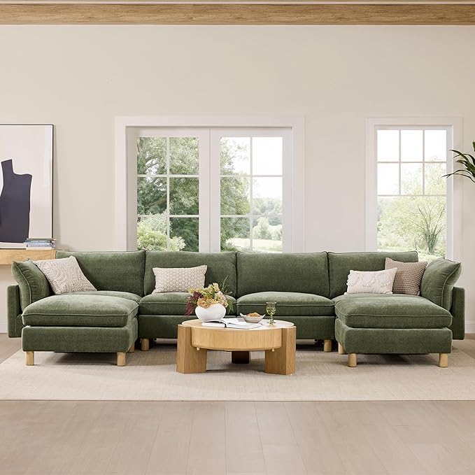 CHITA 92" Super Large Sectional Couches for Living Room, Modular Cloud Couch Sectional Sofa, Premium Fabric Couches, Down Filled, High Density Foam, Chenille in Green, 2 Seater Loveseat