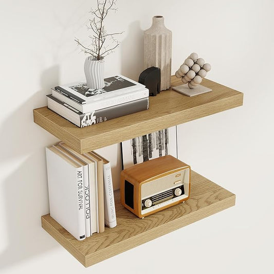 Floating Shelves for Wall, 22.5"W x 8"D Wall Shelf, Rustic Wood Floating Shelf 22.5 Inch Long, Bathroom Shelves Set of 2, 8 Inch Deep Floating Shelves for Living Room, Bedroom, Kitchen, Oak Color
