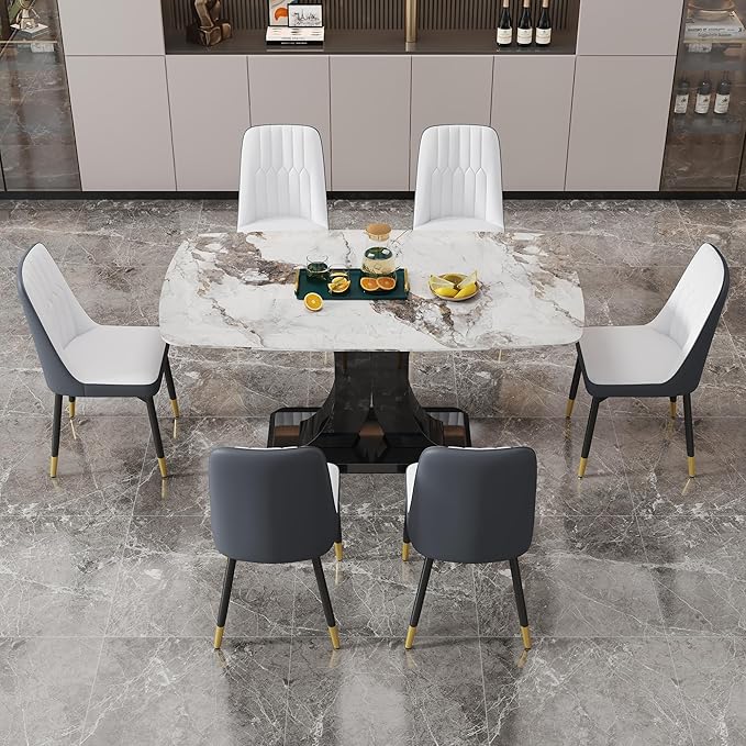 Dining Chairs Set of 8，Modern Dining Chairs, Equipped with PU Leather Backrest Cushions and Black Metal Legs, Suitable for Restaurants, Kitchens, and Bedrooms Dining Room Chairs