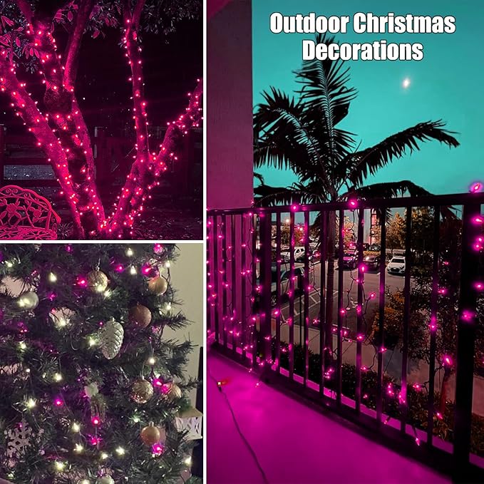 Christmas Lights 100 Count Pink Christmas Tree String Lights with White Wire for Outdoor Indoor Christmas Decorations Wedding Decorations Valentines Day Decor,UL Certified (21feet)
