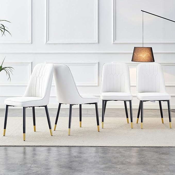 Dining Chairs Set of 4，Modern Dining Chairs, Equipped with PU Leather Backrest Cushions and Metal Legs, Suitable for Restaurants, Kitchens, and Dining Room Chairs