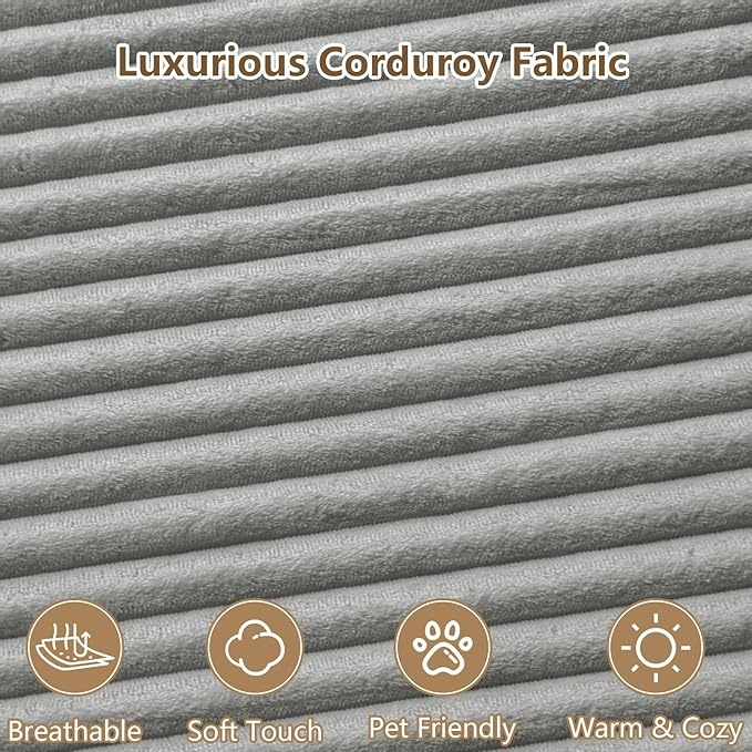 96" U-Shape Cloud Couch, Modern Modular Sectional L-Shape Sofa with Ottoman, Corduroy Upholstered Couches Deep Seat Chaise Longue for Living Room, No Assembly Required(Light Gray, Left Facing)