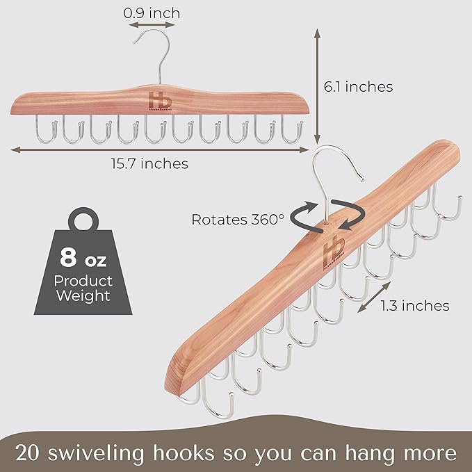 Large Bra Hanger and Bra Organizer for Closet – Tank Top Hanger Space Saving for House, Dorm, Apartment - Foldable Wooden Hangers for Closet Organizer - 20 Hooks - Cedar Wood, Natural, 2 Pack