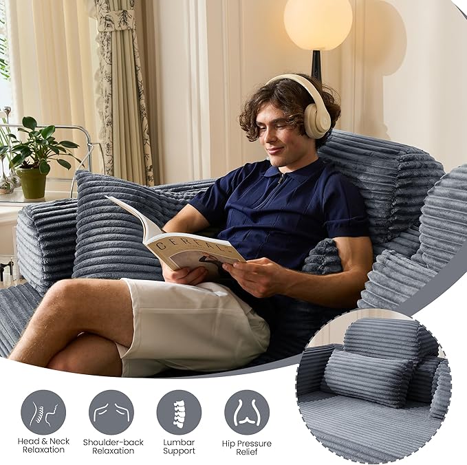 Convertible Sofa Bed,79'' Foldable Sleeper Lounge Modular Couch Comfort Compression Sofa Loveseat for Small Spaces Comfort for Apartment Bedroom (Corduroy Fabric, Dark Grey1)