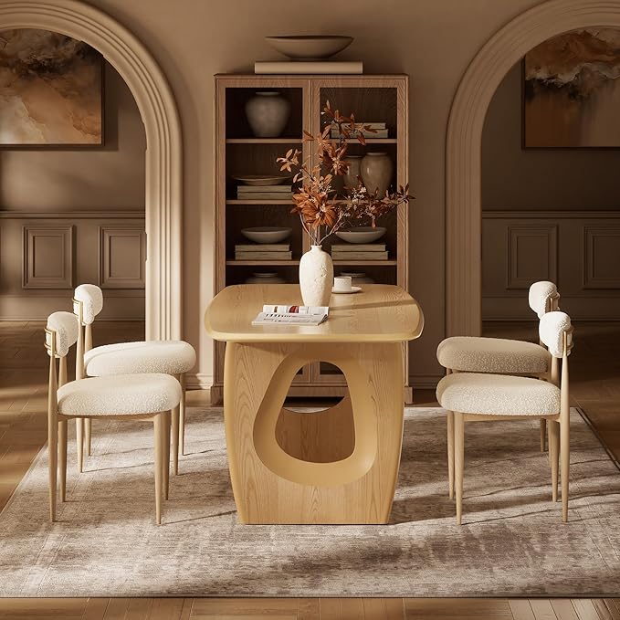 Morden Fort Modern Dining Table Set for 4, 68'' Rectangle Dining Table with 4 Chairs, Kitchen Table with Pedestal Base, Dinner Table for Dining Room, Kitchen, Living Room (Natural)