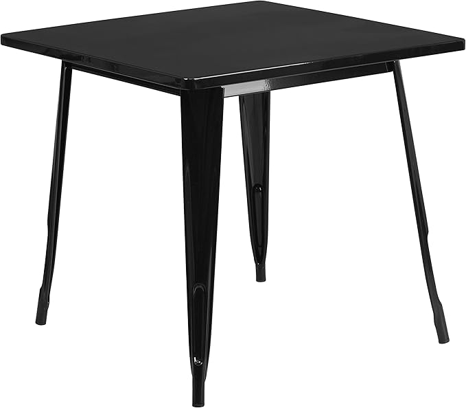 EMMA + OLIVER Commercial Grade 31.5" Square Black Metal Indoor-Outdoor Table