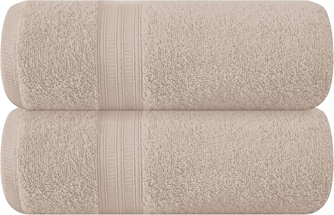 BOUTIQUO Cotton 2 Pack Oversized Bath Towel Set, Large Bath Towels 27x54, Ultra Soft, Absorbent, Compact, Quick Drying and Lightweight, Eco-Friendly and 100% Recyclable Towel Set - Tan
