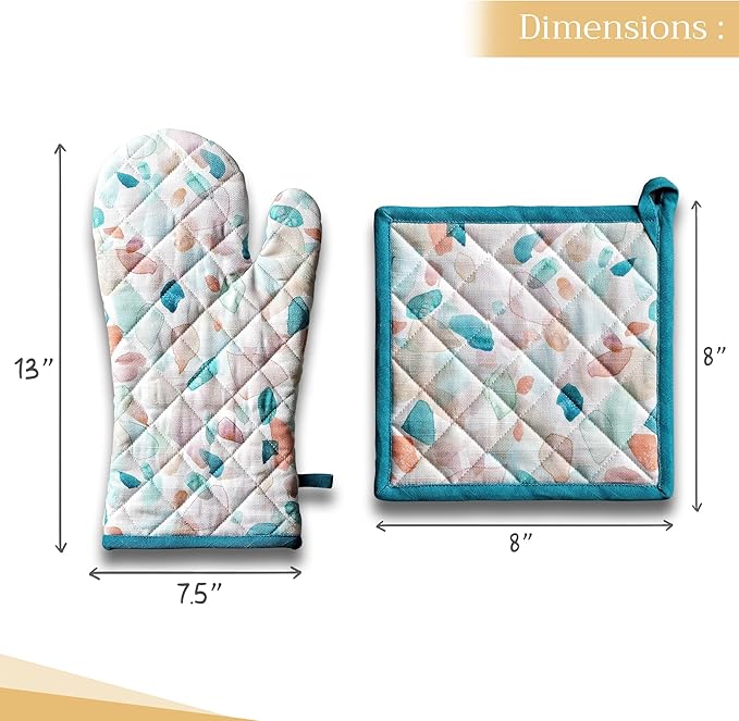 Maison d' Hermine 100% Cotton Oven Mitt & Pot Holder Set (7.5"x13" & 8"x8") Heat Resistant BBQ Cooking Gloves with Loop, Baking, Grilling, Kitchen, Handling Hot Pans Spring/Summer (Summer Picnic)