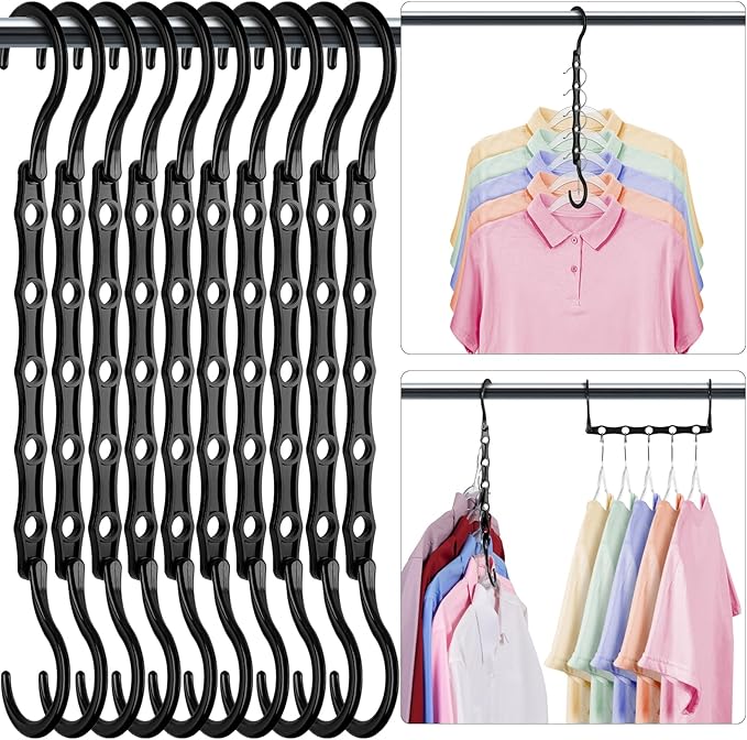 HOUSE DAY Closet Organizers and Storage 12 Pack, College Dorm Room Essentials, Multifunctional Organizer Magic Space Saving Hangers with 5 Holes, Storage Organization for Wardrobe Closet