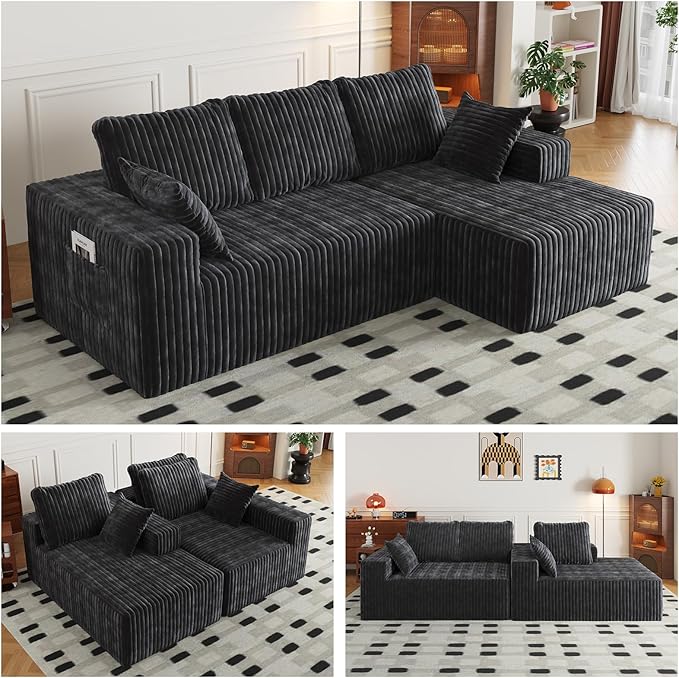 94" Cloud Sectional Couch with L-Shape Chaise,4 Seat Modern Modular Sofa with Side Pockets,Upholstered Couches for Living Room Bedroom, Boneless Couch,No Assembly Required