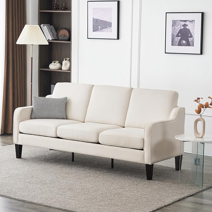 VINGLI Small Couch Sofa 71" Comfy Couches for Living Room Beige 3 Seat Sofa Couch Mid Century Modern Sofa Furniture Couches with Scooped Arms for Small Spaces, Bedroom, Apartment, Studio
