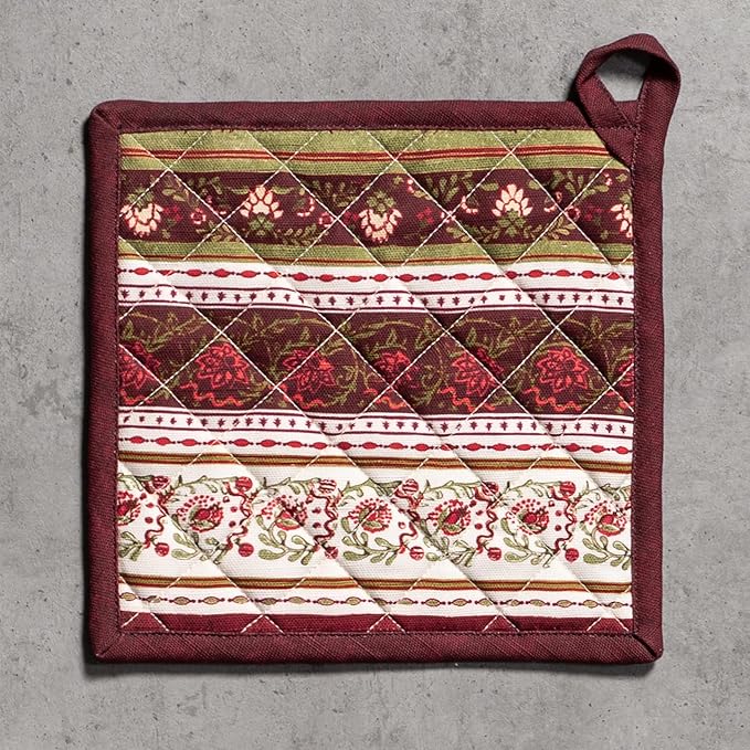 Maison d' Hermine Pot Holders 100% Cotton Heat Resistant Potholders 8" x 8" Hot Pads with Loop for Thanksgiving Christmas Decorations BBQ Cooking Handling Hot Pans (Pack of 1, Reveillon Au Jardin)