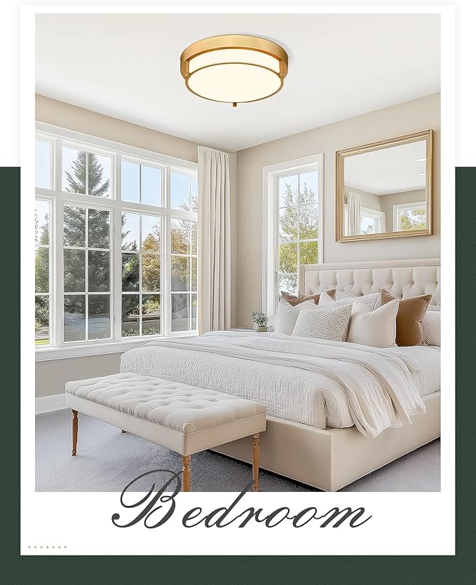 Flush Mount Light Fixture, 12 inch 2-Light Modern Ceiling Light with Brass Gold Finish for Hallway Kitchen Laundry Bedroom, 4822-BB