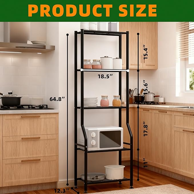 5-Tier Narrow Storage Shelves, 500LBS Total Capacity Metal Wire Rack with Leveling Feet, Rust-Resistant Organizer for Small Space, Kitchen, Bathroom, Garage, Pantry, Laundry Room, Black