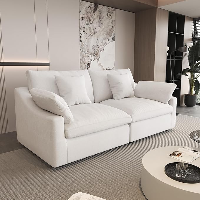 Cloud Modular Sectional Sofa Couch for Livingroom,82inch Down Filled Convertible Sectional Sofa for Living Room Set,Wide Seat LoveSofa,Covers Washable&Replaceable, White