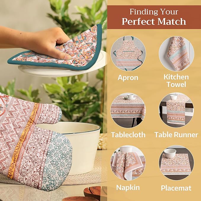 Maison d' Hermine Pot Holders 100% Cotton Heat Resistant Potholders 8" x 8" Hot Pads with Loop for Thanksgiving Christmas Decorations BBQ Cooking Baking Handling Hot Pans (Pack of 1, Nila)