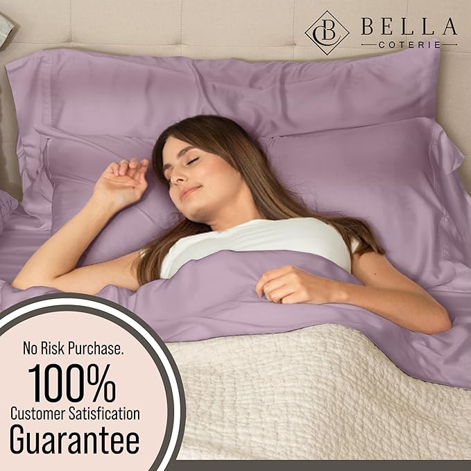 Bella Coterie Luxury Bamboo Viscose Twin Size Sheet Set | 100% Organically Grown | Ultra Soft | Cooling for Hot Sleepers | 18" Deep Pocket [Lilac]