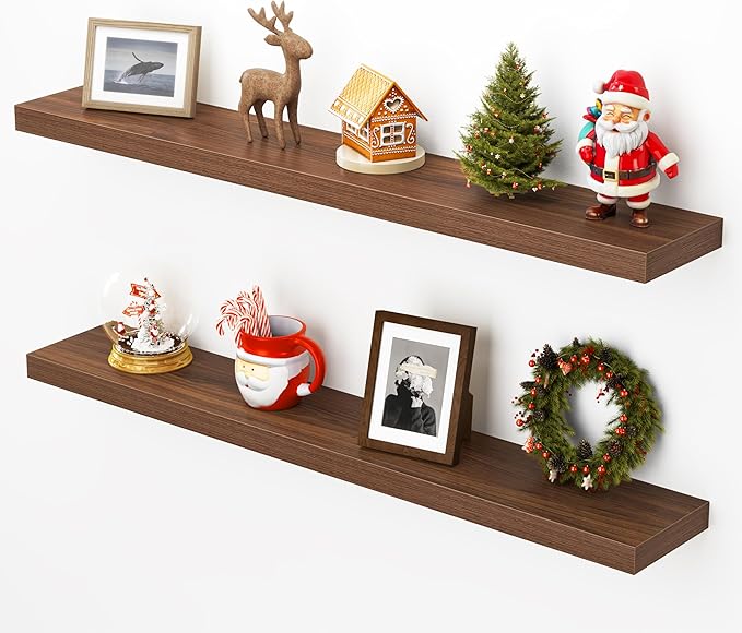 Heimlove Floating Shelves for Wall 40 Inch,Mounted Storage & Display Hanging Shelf with Invisible Brackets,for Bedroom,Living Room,Kitchen,Office,Set of 2,Walnut Color