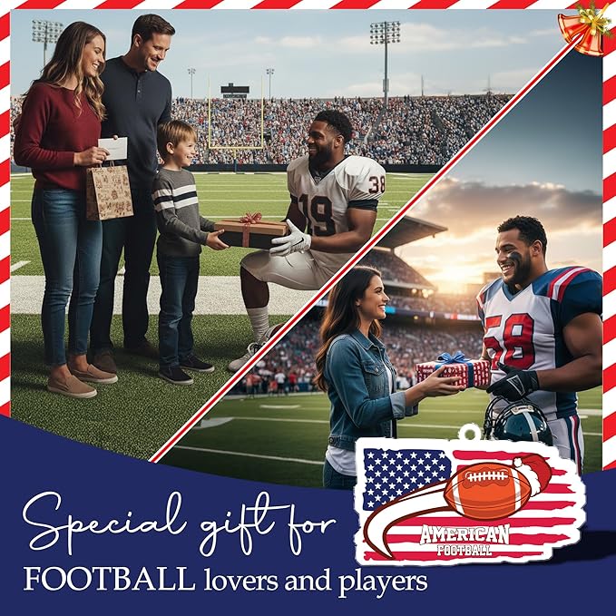 American Flag Football Christmas Ornaments 2025 - Acrylic Football Ornaments for Christmas Tree - US Flag Sports Themed Hanging Decor for Friends, Sport Player, Coaches, Teammates, Fans, Enthusiasts