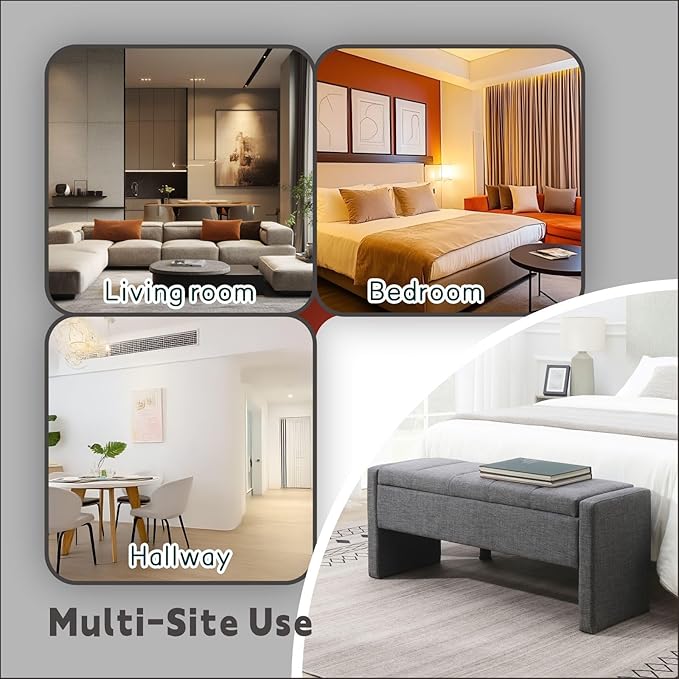 47.25'' Ottoman with Storage, End of Bed Storage Bench, Entryway Bench - Linen Upholstered Multi-Functional Footrest for Bedroom, Living Room, Dorm & Window Bench (Dark Grey)