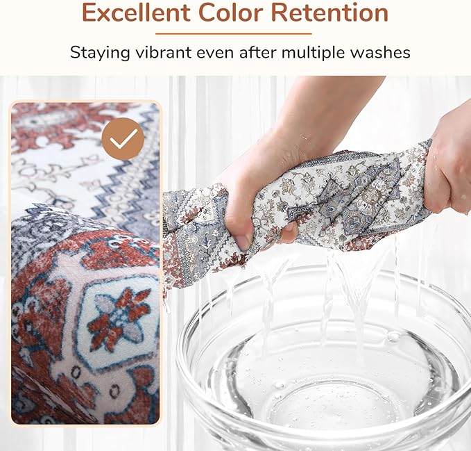 OPPODREAM Thin Entryway Rug 2x12, 2x12 Rug Runner, Washable Hallways Carpet 2 x 12 with Non Slip Backing, Low-Pile Bedside Carpet 2 x 12, Long, Faux Cashmere, Red & Grey