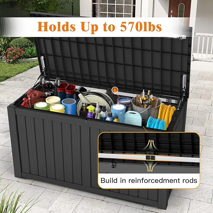 150 Gallon Outdoor Storage Box Waterproof Deck Box for Garden Tools, Lockable Storage Box for Patio Cushion Outside Package Delivery Box