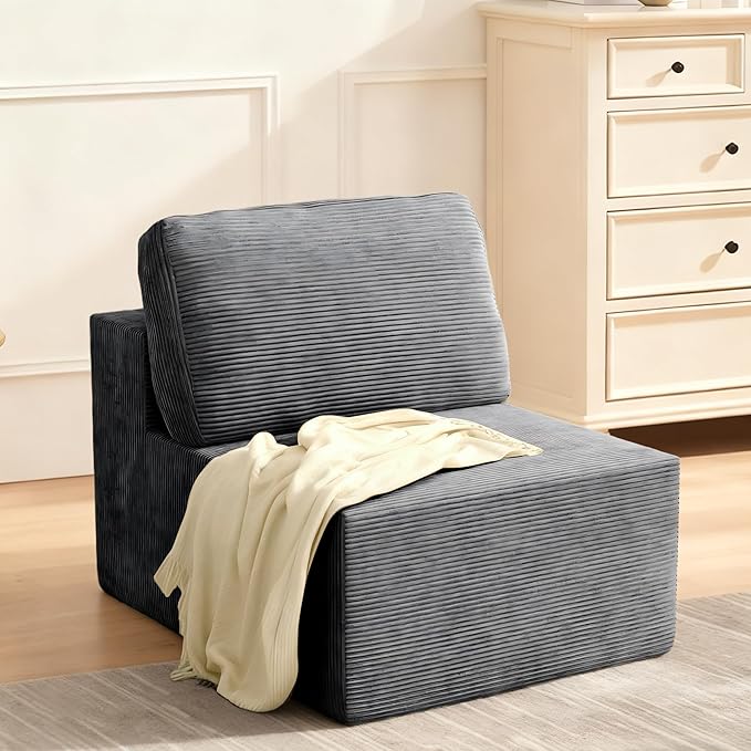 30" Modular Upholstered Foam Couch, Upholstered Floor Sofa Couch with Pillow, Bean Bag Chair for Bedroom Living Room, No Assembly Required (Corduroy Fabric, Grey)