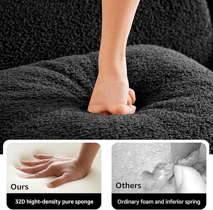 Black Modular Cloud Couch Loveseat with 2 Ottomans, Modern Teddy Fabric Boneless Sectional Sofa in a Box for Living Room, Deep Seat Floor Couch, No Assembly Required, Sofas para Sala